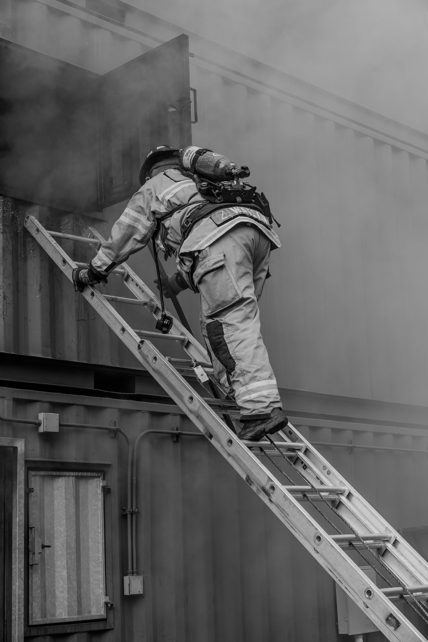 Ladder climb drill at smoke window