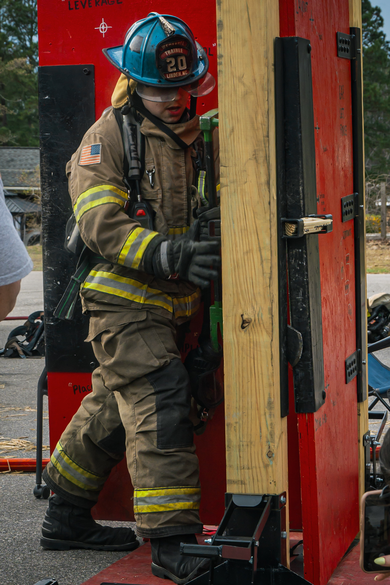 Trainee practicing forcible entry tool work